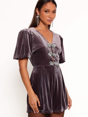 Norah Velvet Romper - Dark Purple