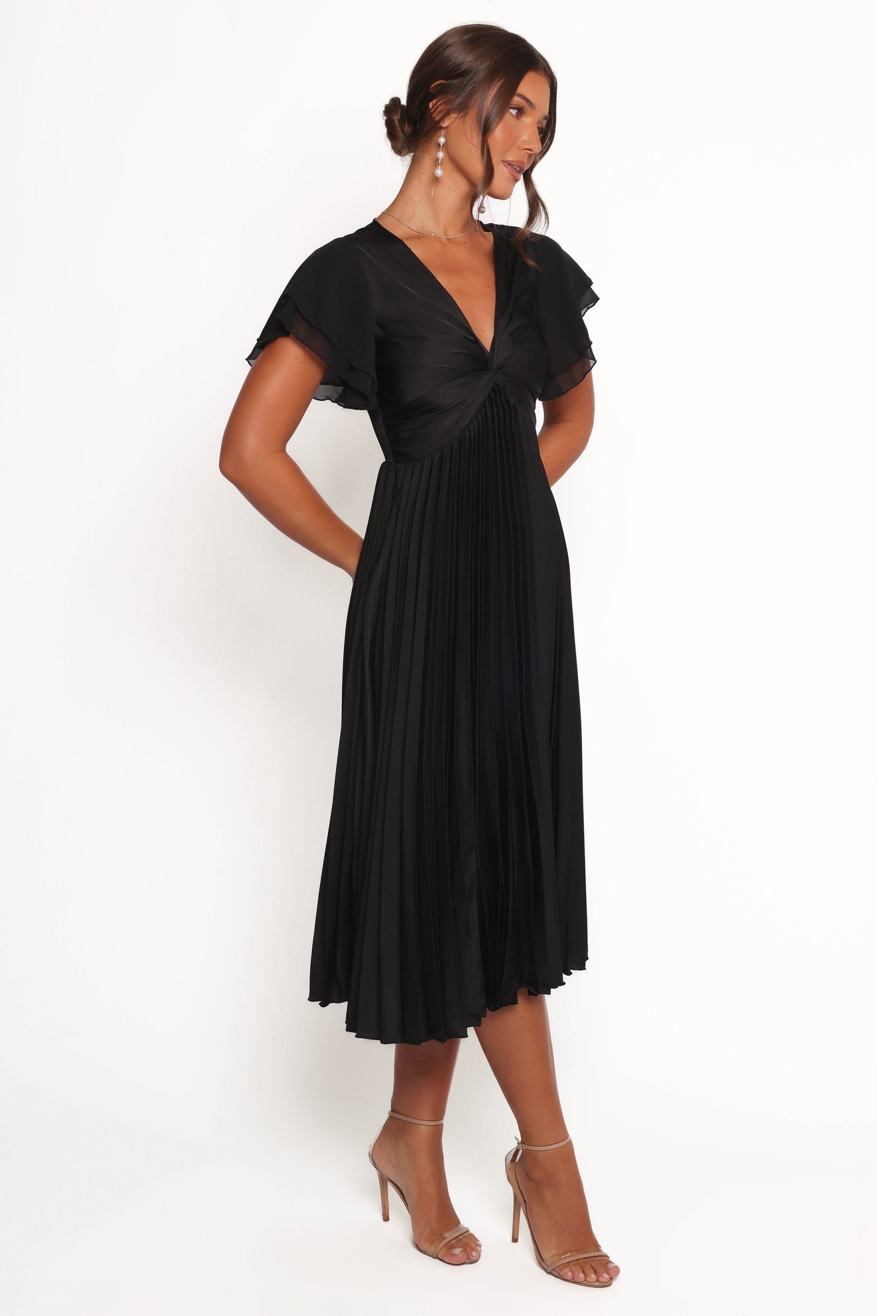Nova Flutter Sleeve Dress - Black - Image 6