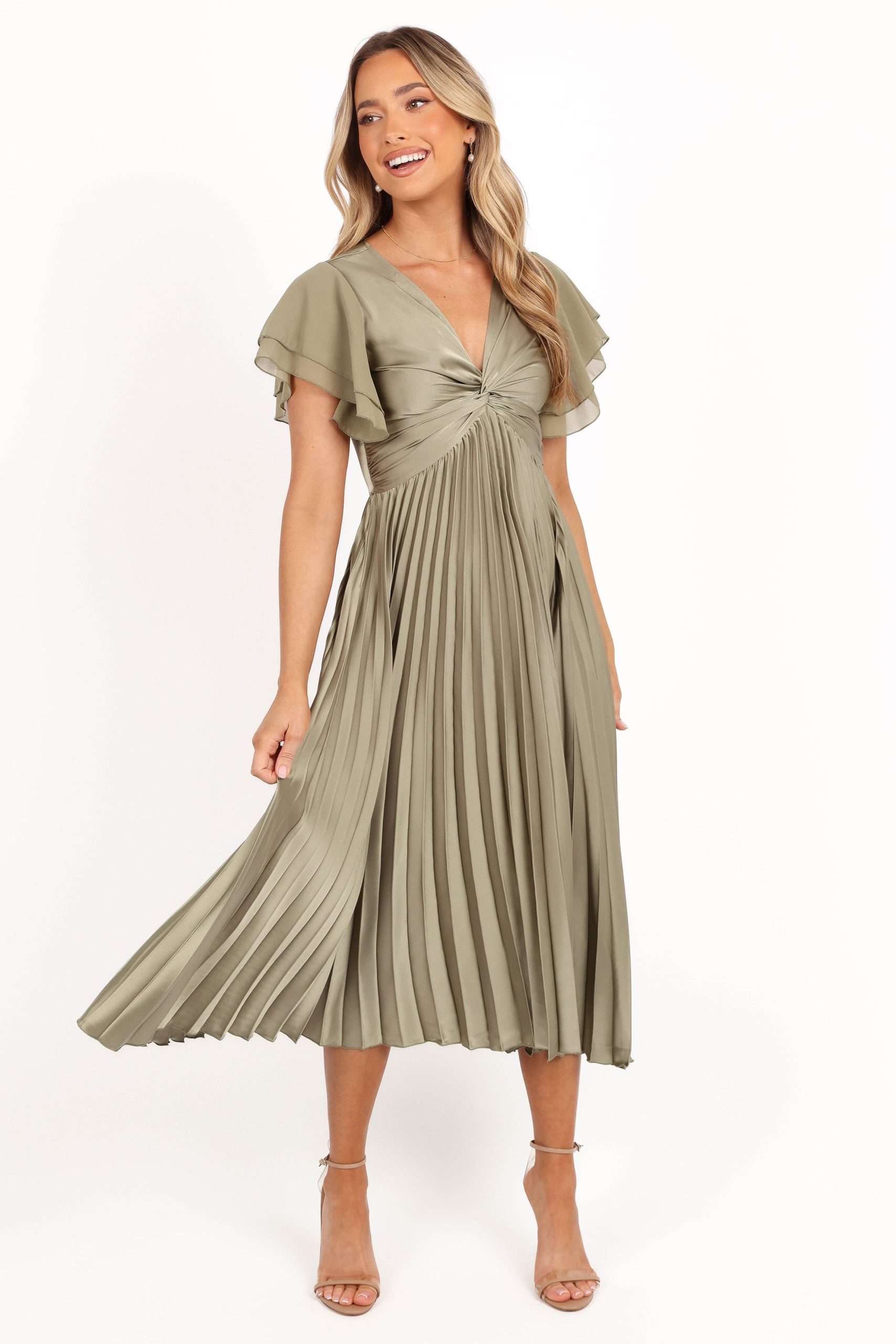 Nova Flutter Sleeve Midi Dress - Olive - Image 3