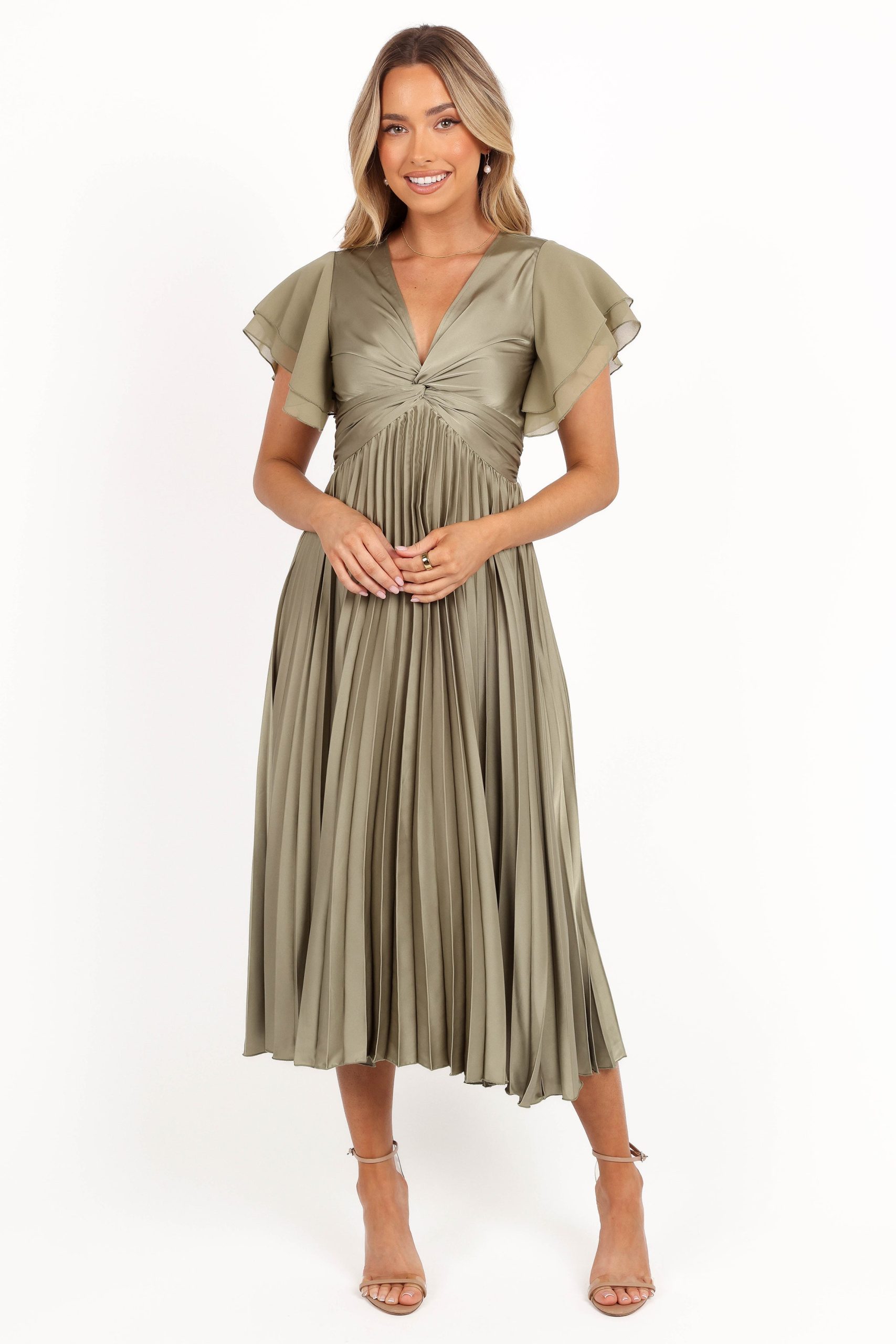 Nova Flutter Sleeve Midi Dress - Olive - Image 8