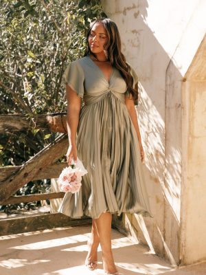 Nova Flutter Sleeve Midi Dress - Olive