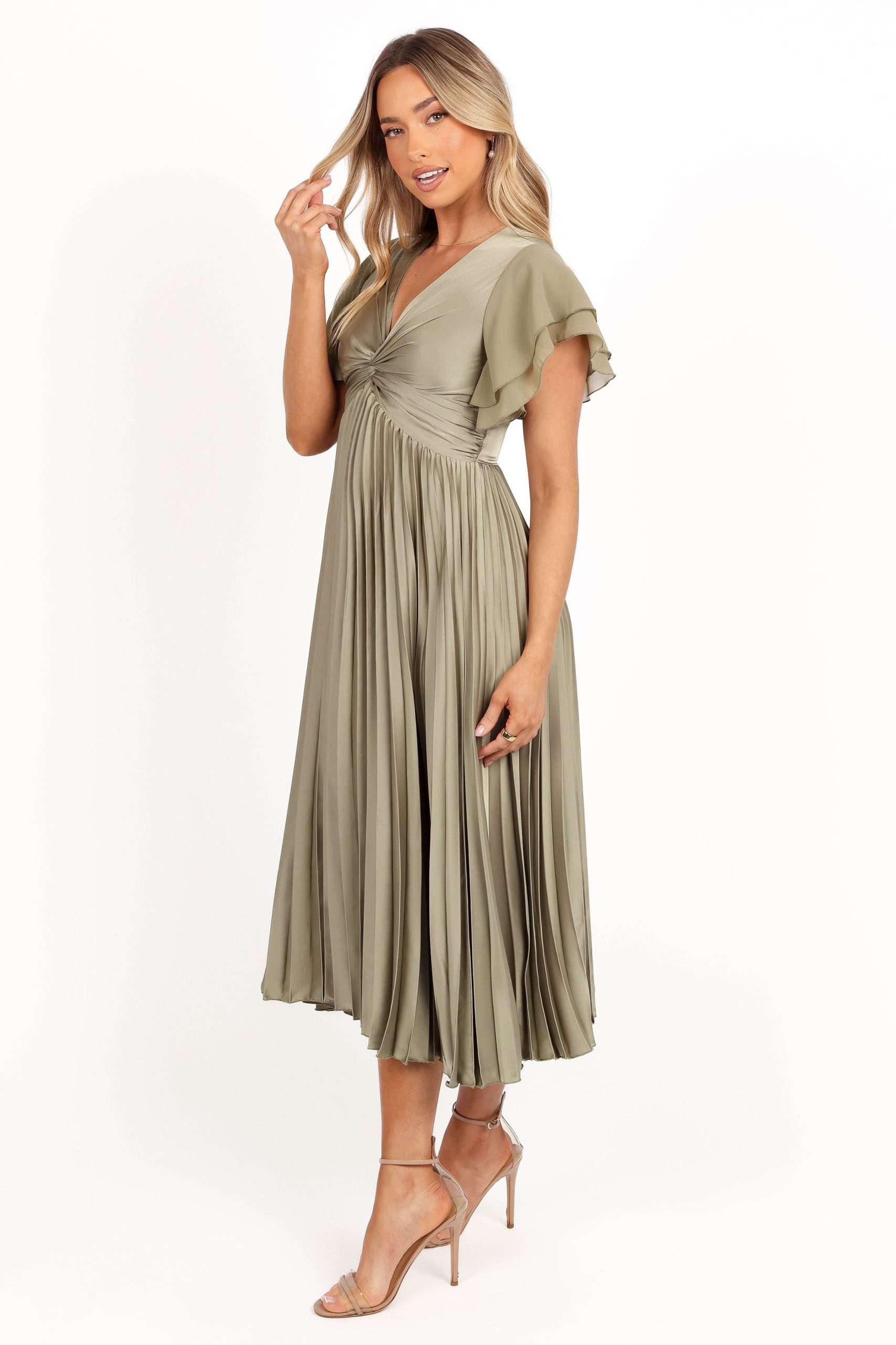 Nova Flutter Sleeve Midi Dress - Olive - Image 5