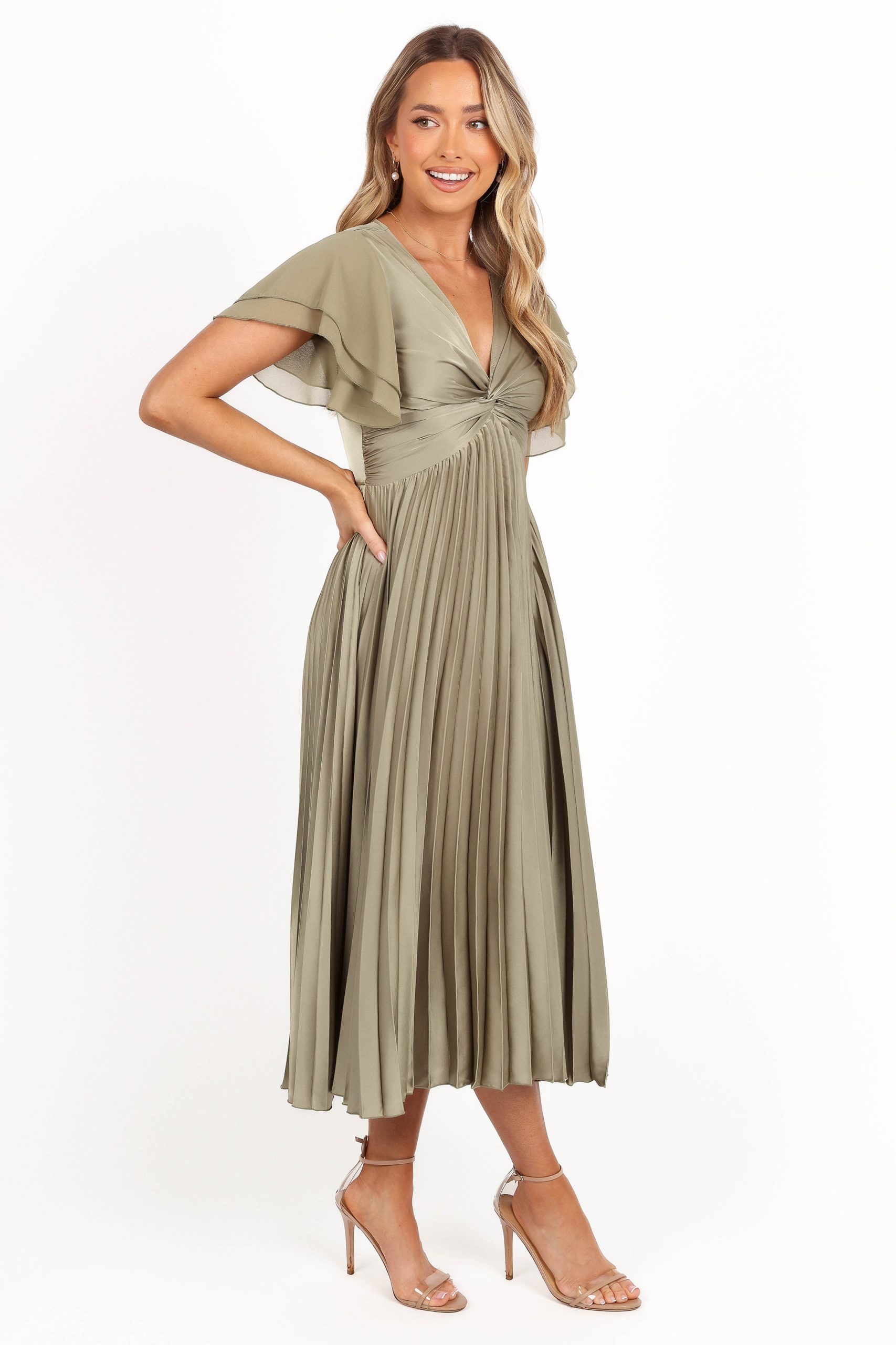 Nova Flutter Sleeve Midi Dress - Olive - Image 7