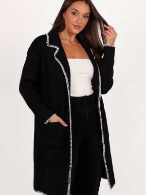 Oaklynn Contrast Stitch Coatigan - Black