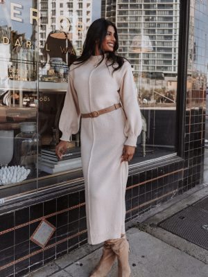 Odile Knit Midi Dress - Tan