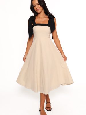 Olinda Midi Dress - Oatmeal Black