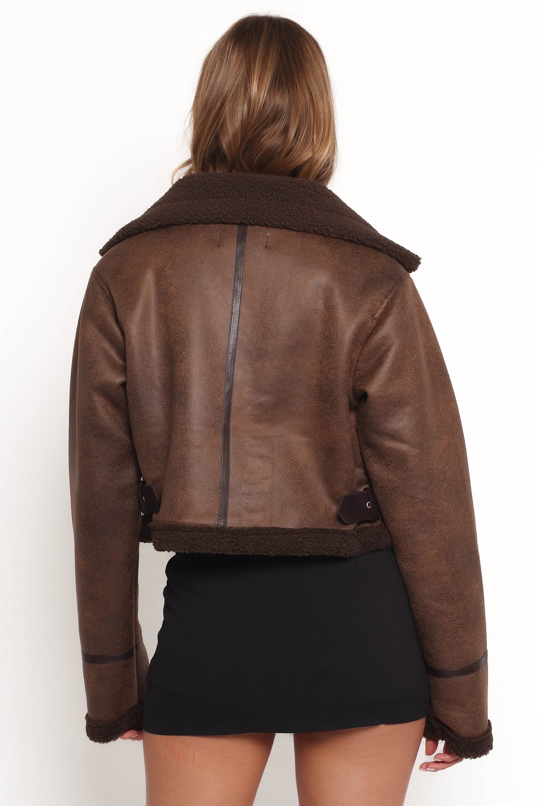 Omi Faux Matte Leather Jacket - Brown - Image 5