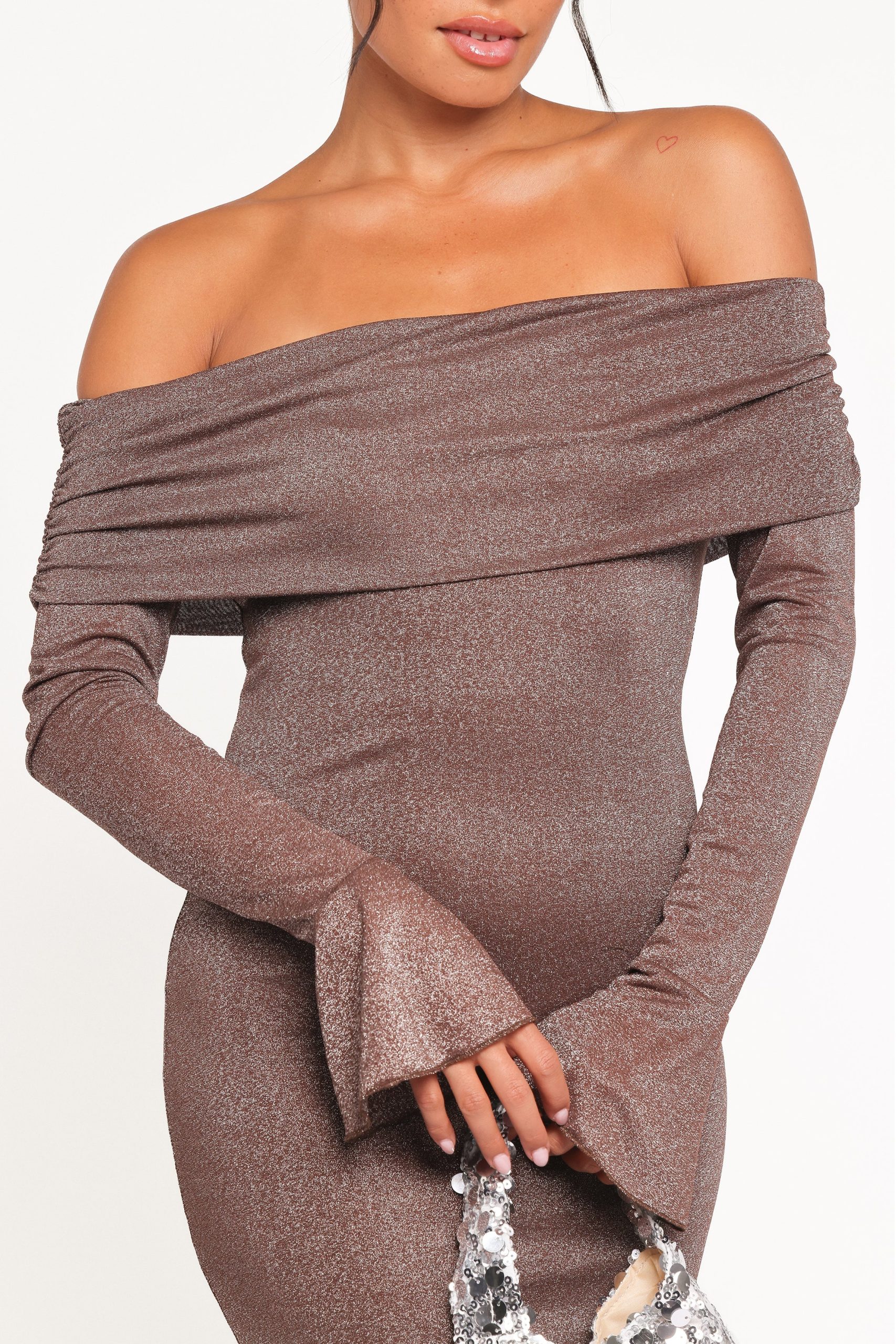 Oraton Off Shoulder Maxi Dress - Brown - Image 3