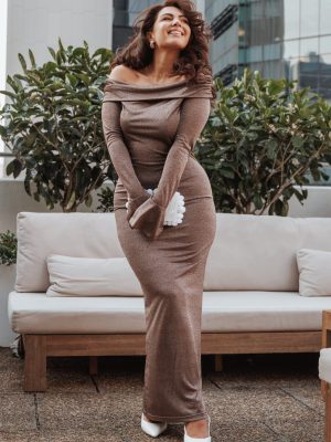 Oraton Off Shoulder Maxi Dress - Brown