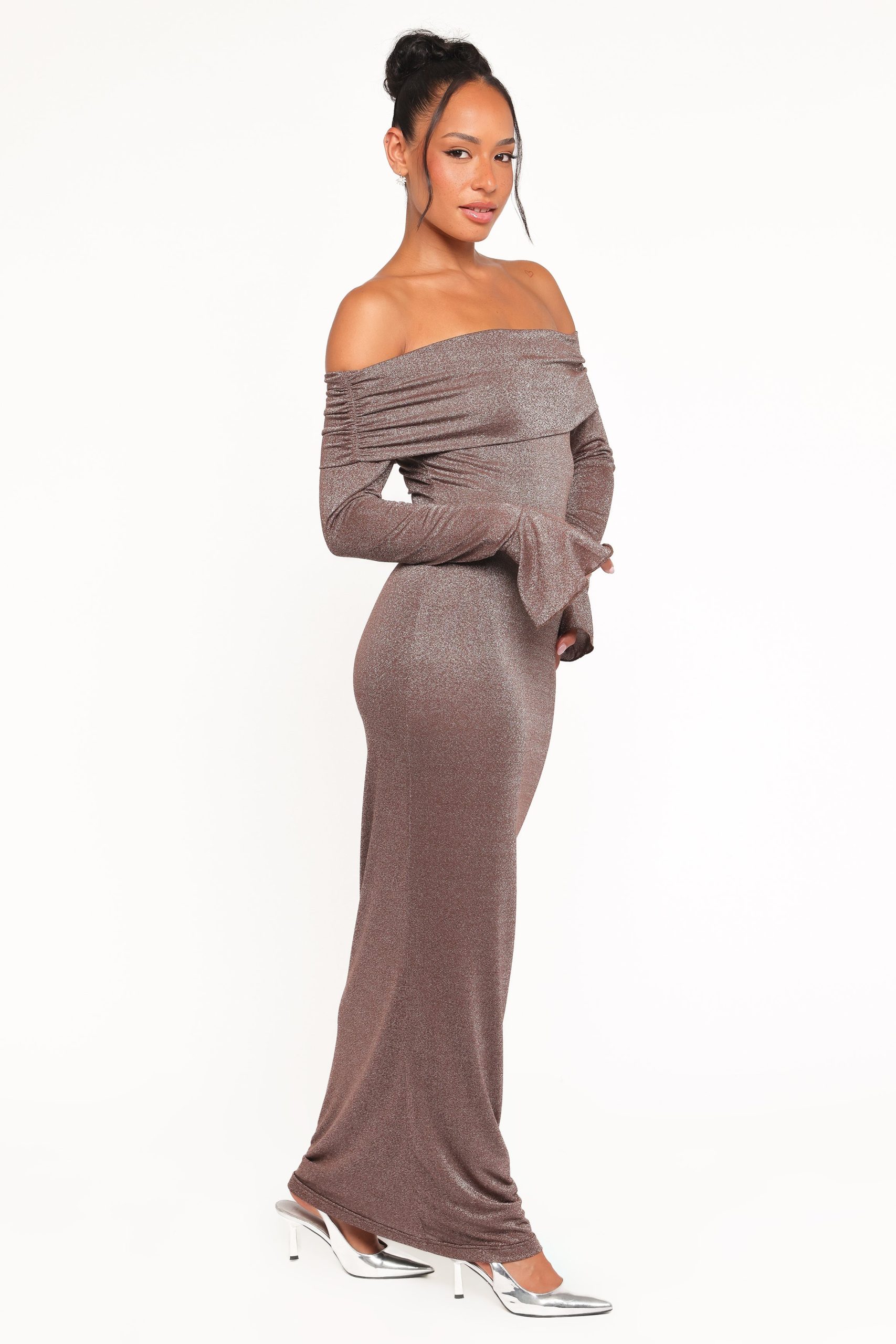 Oraton Off Shoulder Maxi Dress - Brown - Image 4