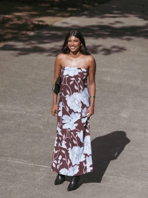 Ottavia Strapless Maxi Dress - Blue Poppies