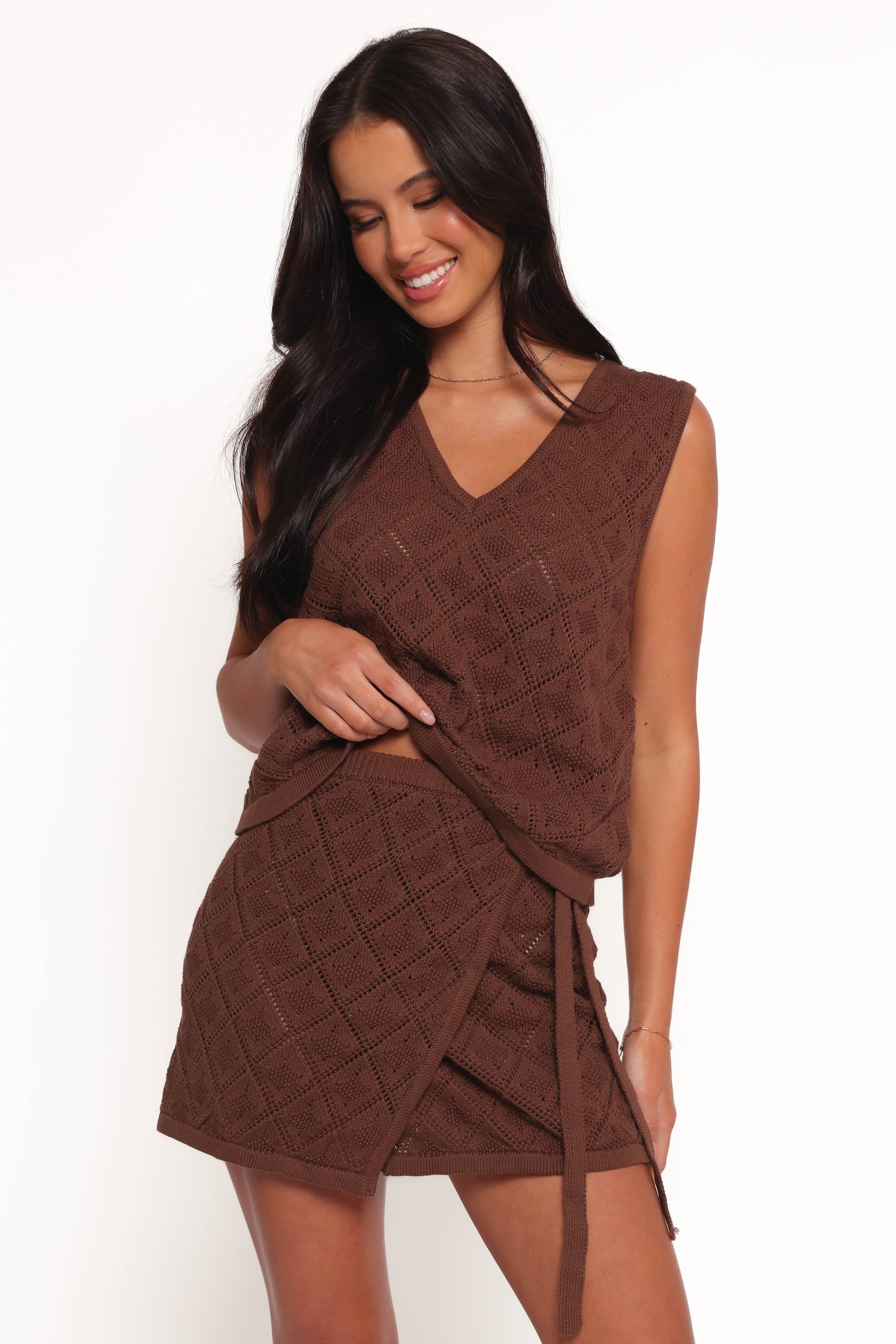 Palma Knit Mini Skirt - Chocolate - Image 3