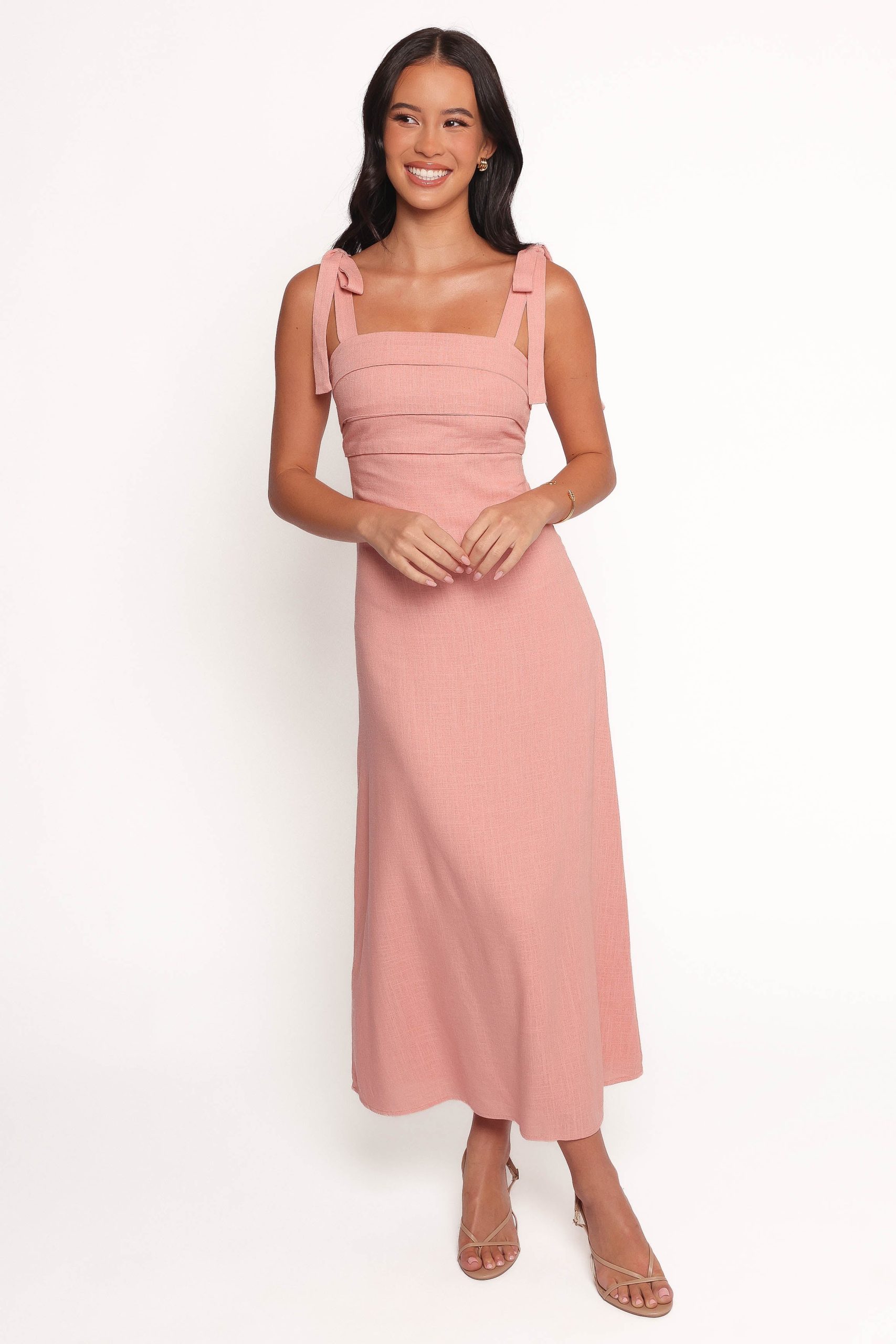 Patterson Tie Shoulder Midi Dress - Blush - Image 2