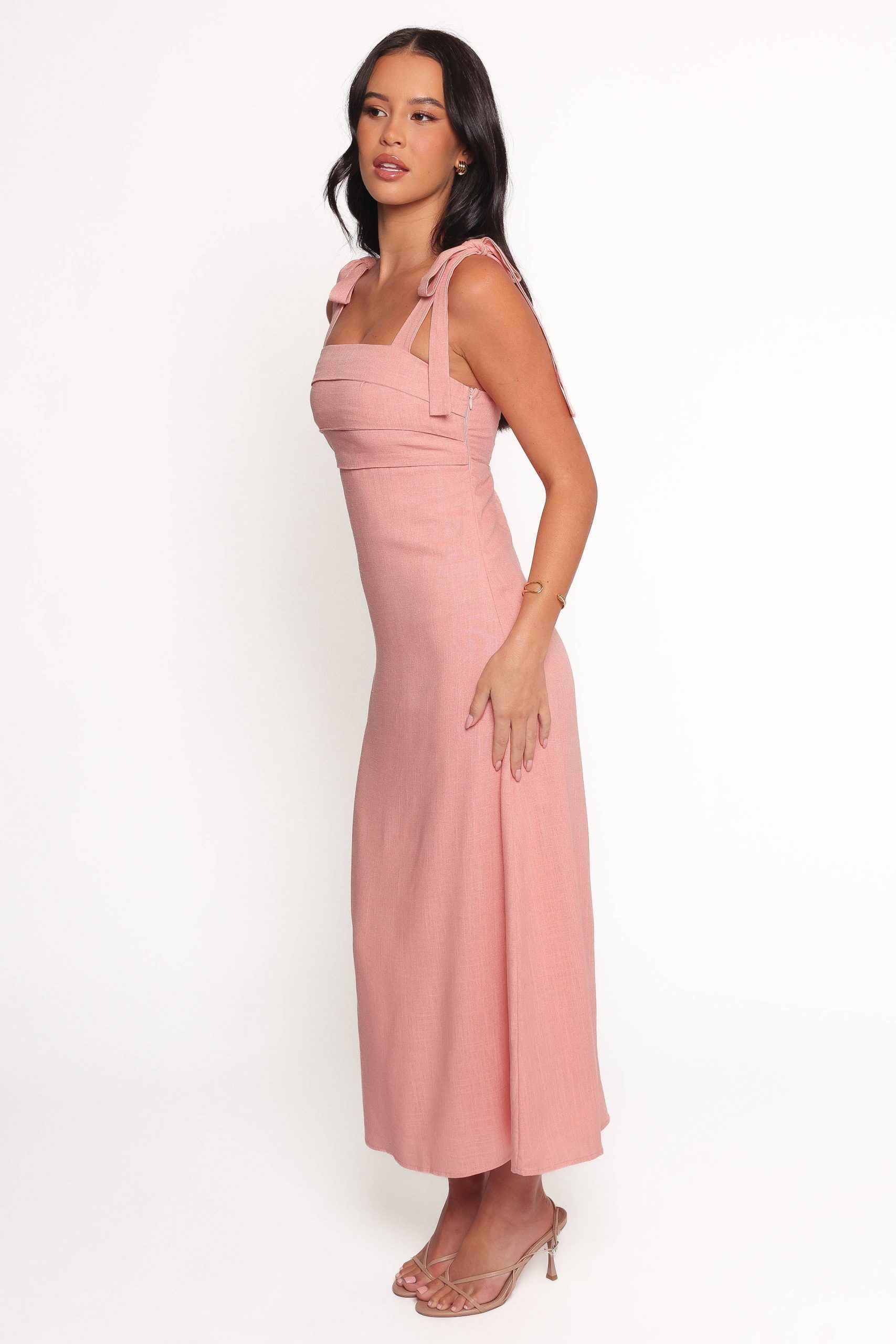 Patterson Tie Shoulder Midi Dress - Blush - Image 4