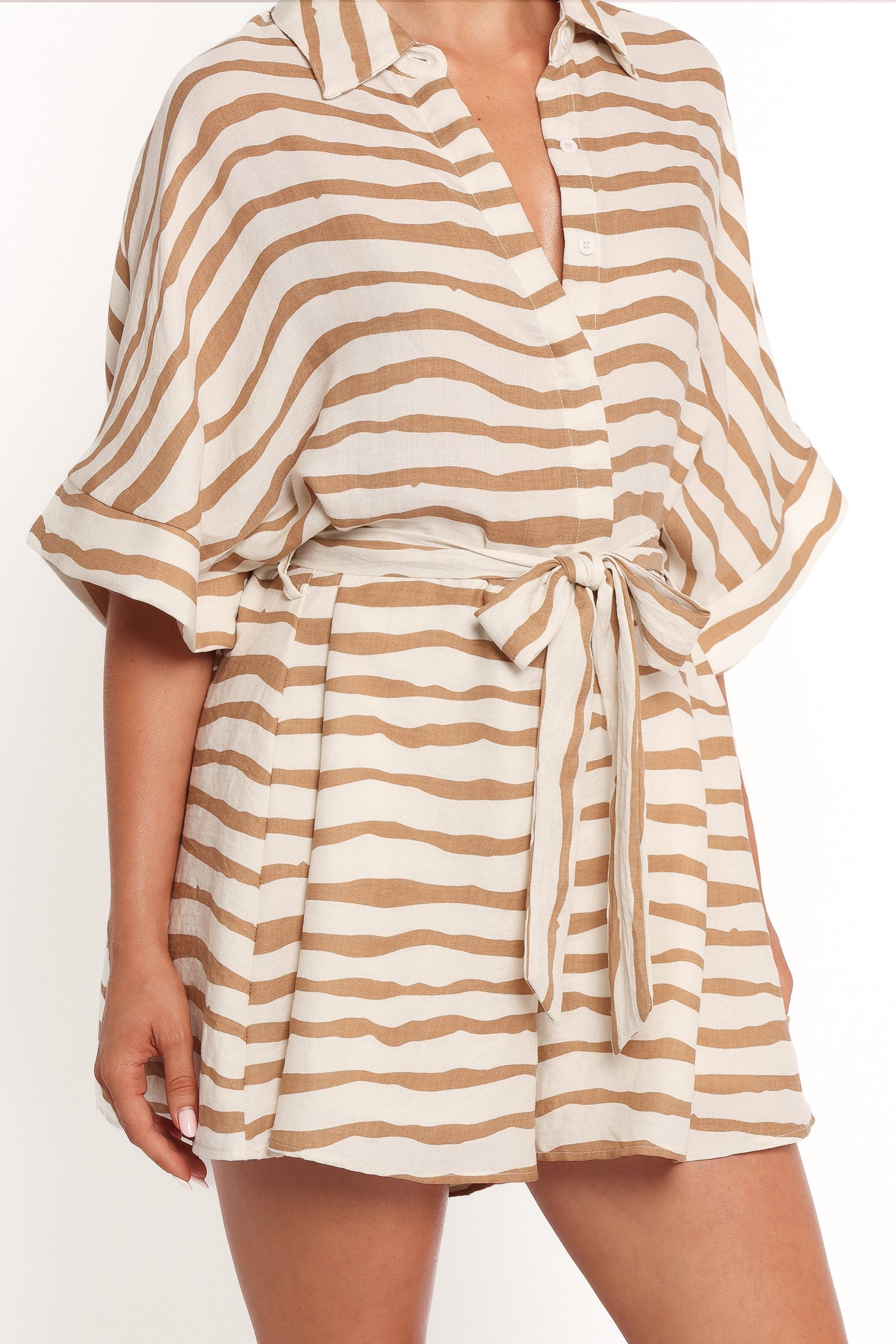 Peppiatt Batwing Playsuit - Tan Stripe - Image 6