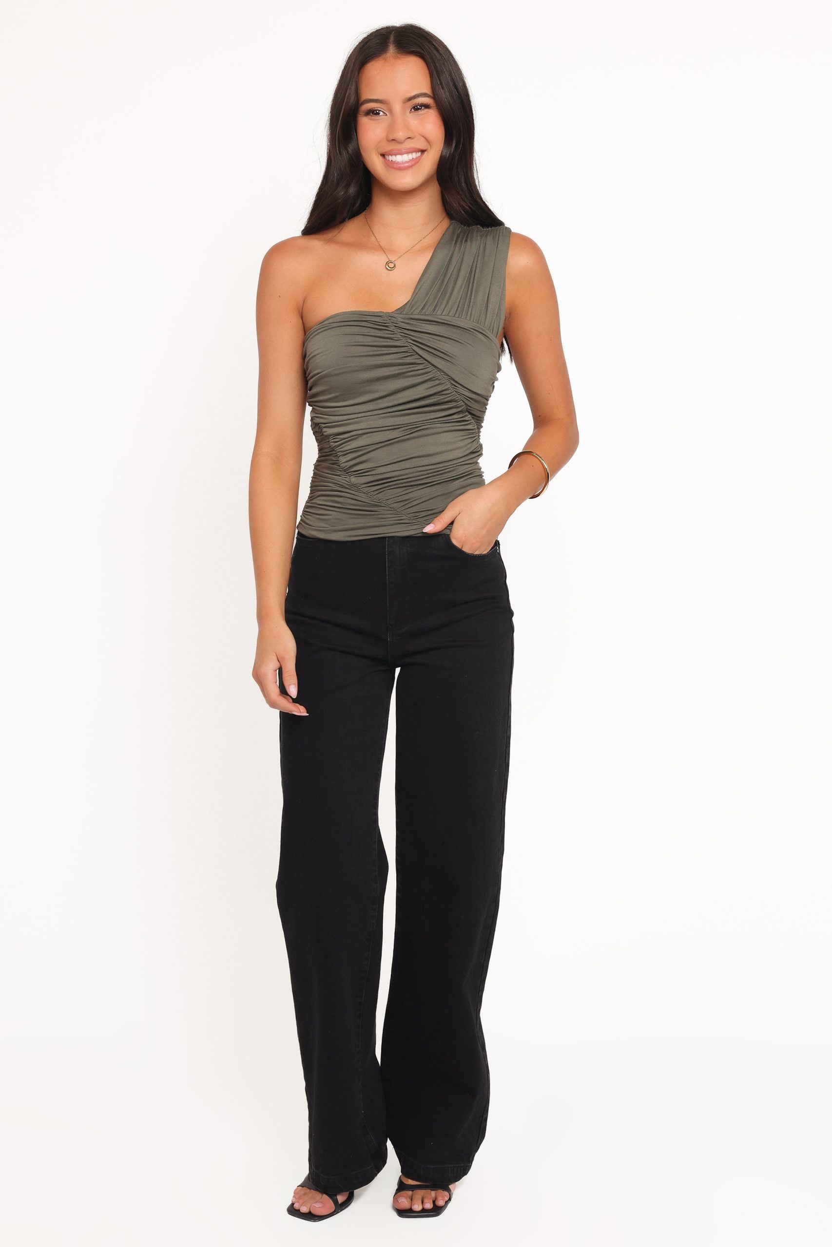 Phelps One Shoulder Top - Olive - Image 5