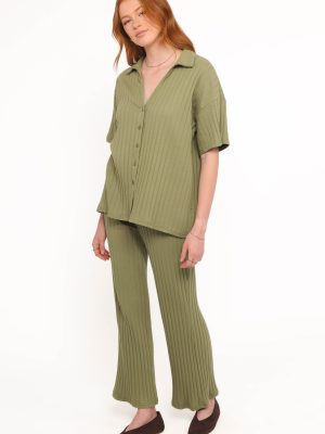 Phillipa Wide Ribbed Shirt Set - Olive