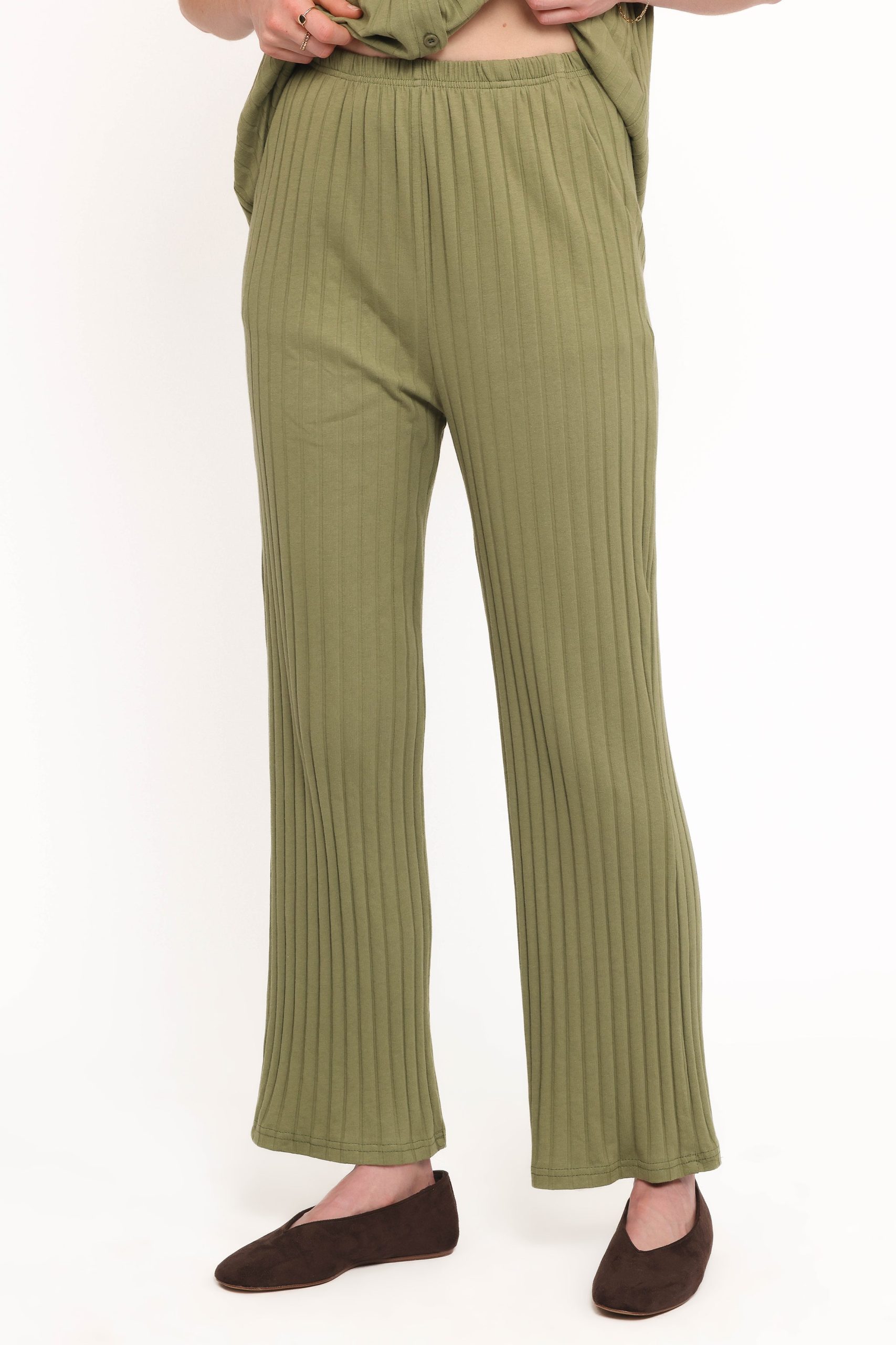 Phillipa Wide Ribbed Shirt Set - Olive - Image 5