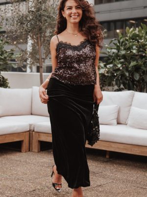 Pixie Lace And Sequins Cami - Burgundy