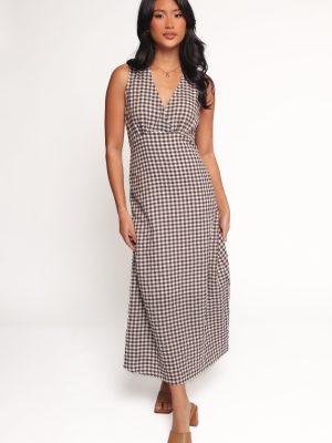 Queenie Midi Dress - Brown Gingham
