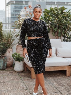 Quinne Cropped Sequin Top - Black