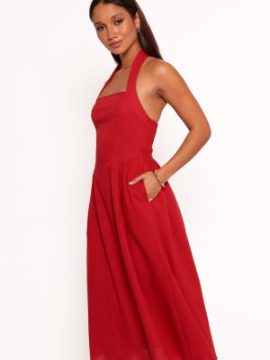 Ramona Halterneck Midi Dress - Red