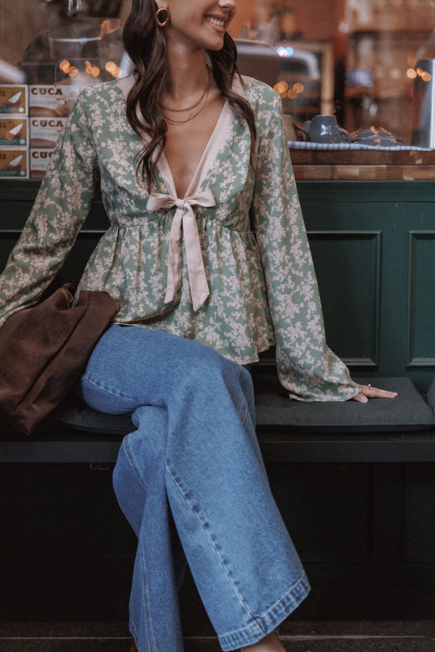 Reeva Long Sleeve Top - Green Floral - Image 8