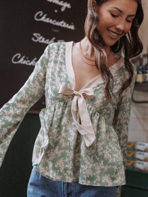 Reeva Long Sleeve Top - Green Floral