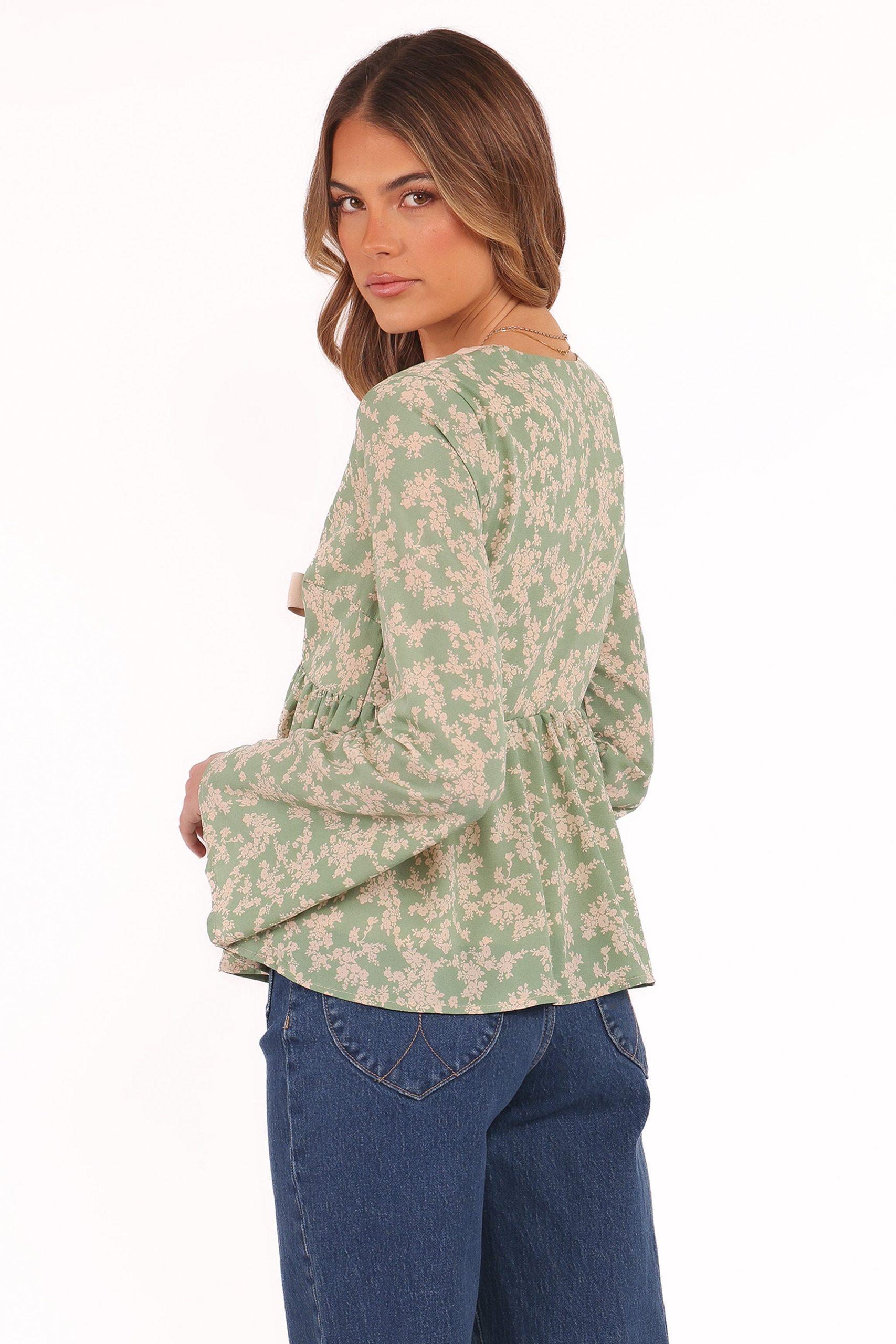 Reeva Long Sleeve Top - Green Floral - Image 5