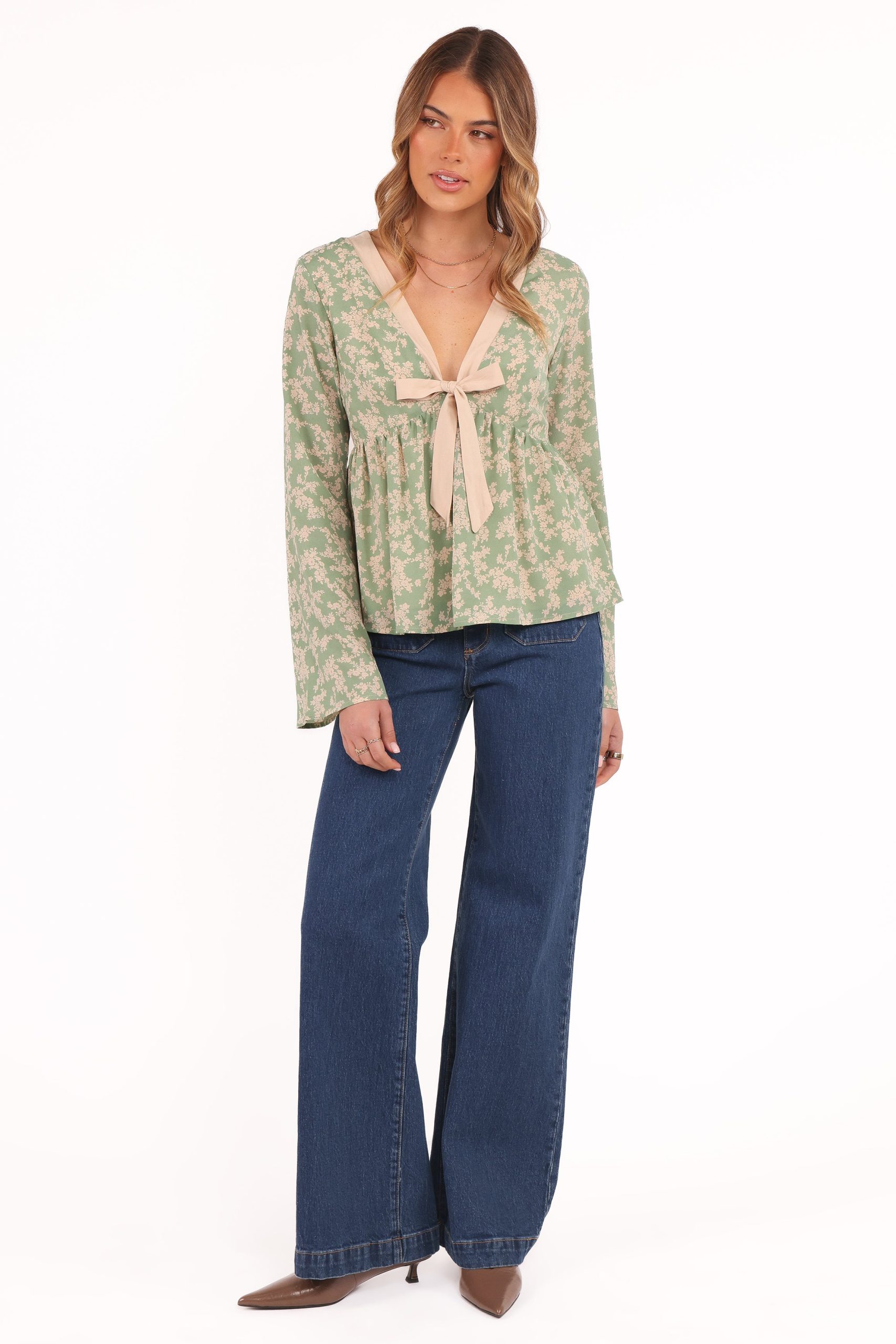 Reeva Long Sleeve Top - Green Floral - Image 6