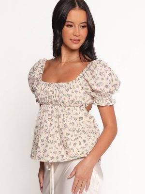 Rhiannon Bow Back Top - Cream Multi Floral