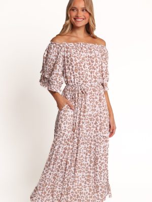 Rhody Off Shoulder Maxi Dress - White Leopard