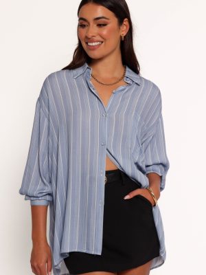 Rixo Button Down Top - Blue Stripe