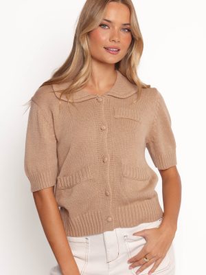 Roman Button Front Cardigan - Beige