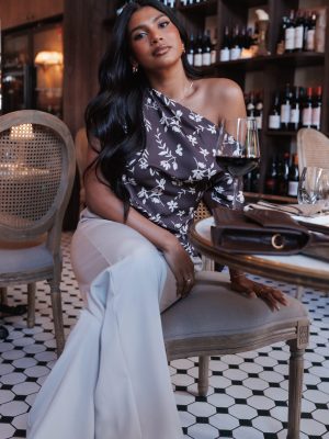 Romola Off Shoulder Top - Brown Cream Floral