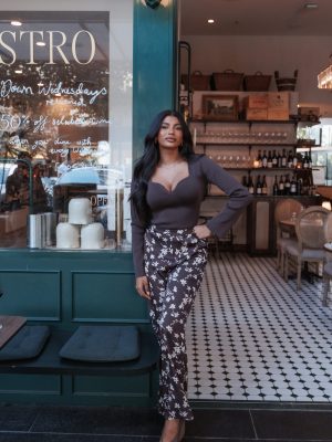 Romola Pant - Brown Cream Floral