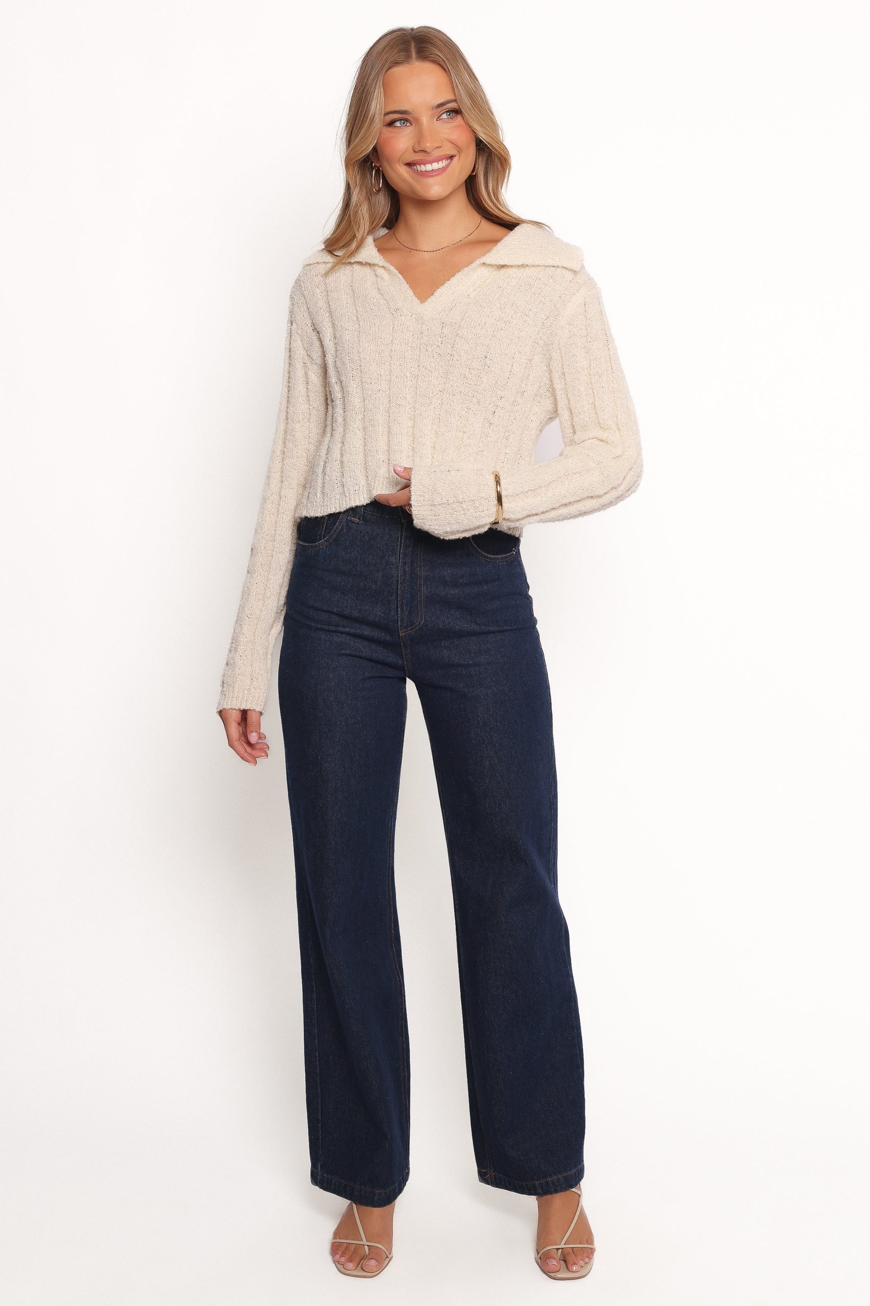 Romy Collar Knit Sweater - Ecru - Image 5