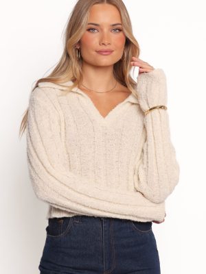 Romy Collar Knit Sweater - Ecru