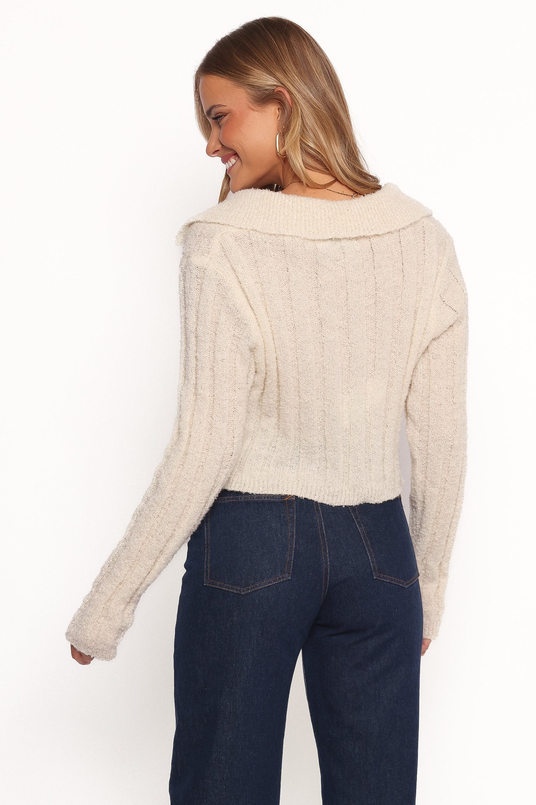 Romy Collar Knit Sweater - Ecru - Image 4