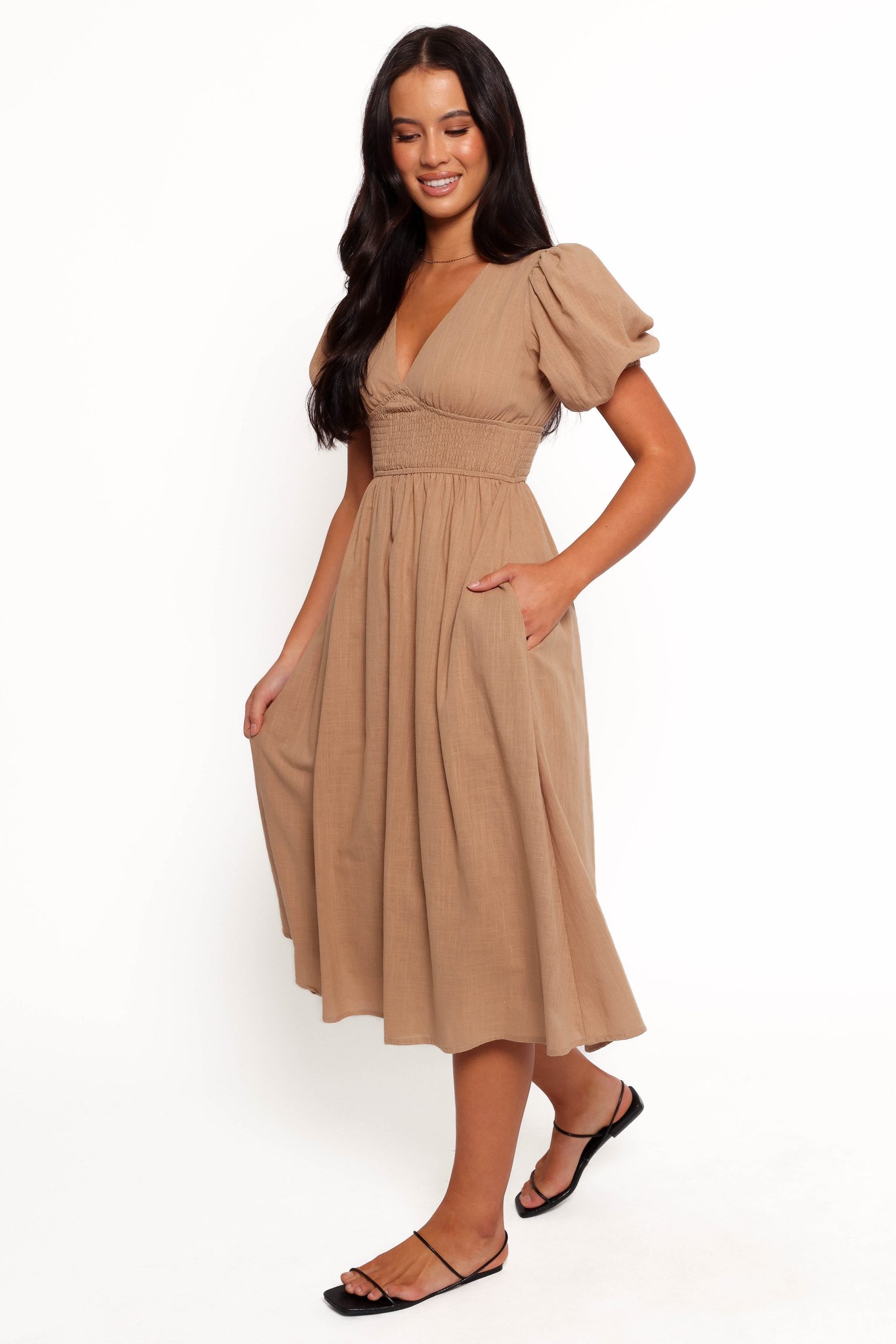 Ronnie Short Sleeve Midi Dress - Tan - Image 5