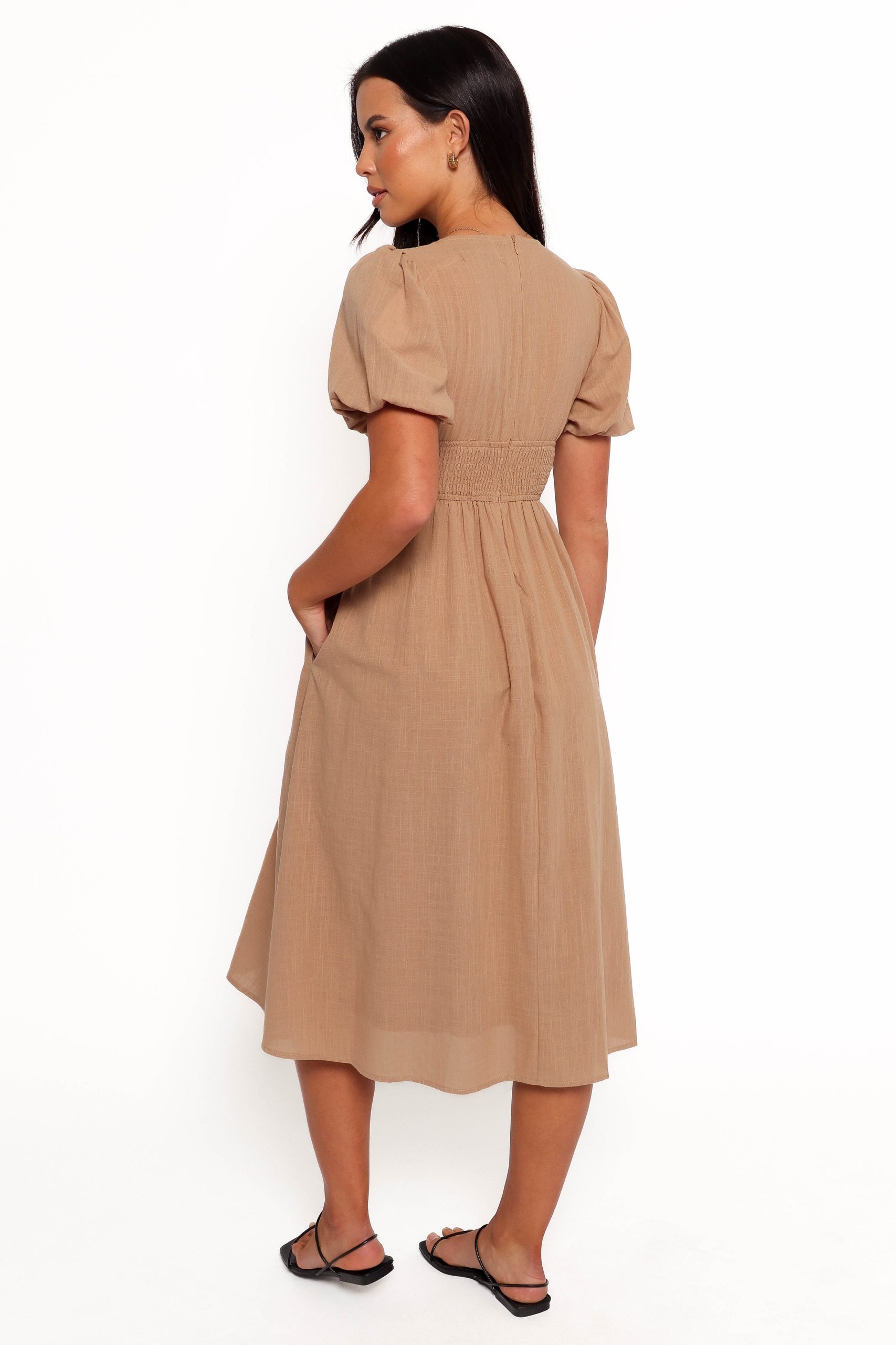 Ronnie Short Sleeve Midi Dress - Tan - Image 6