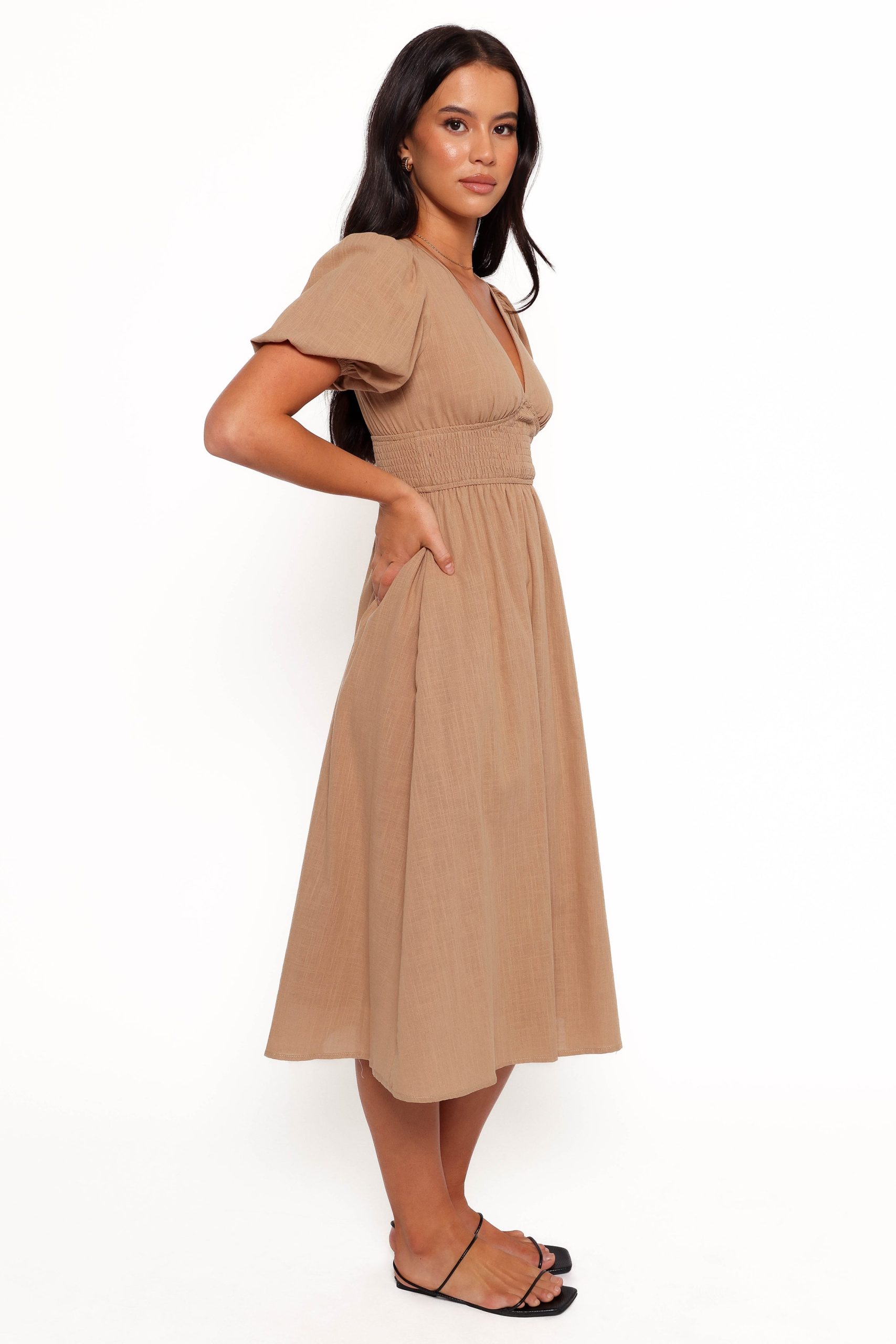Ronnie Short Sleeve Midi Dress - Tan - Image 7