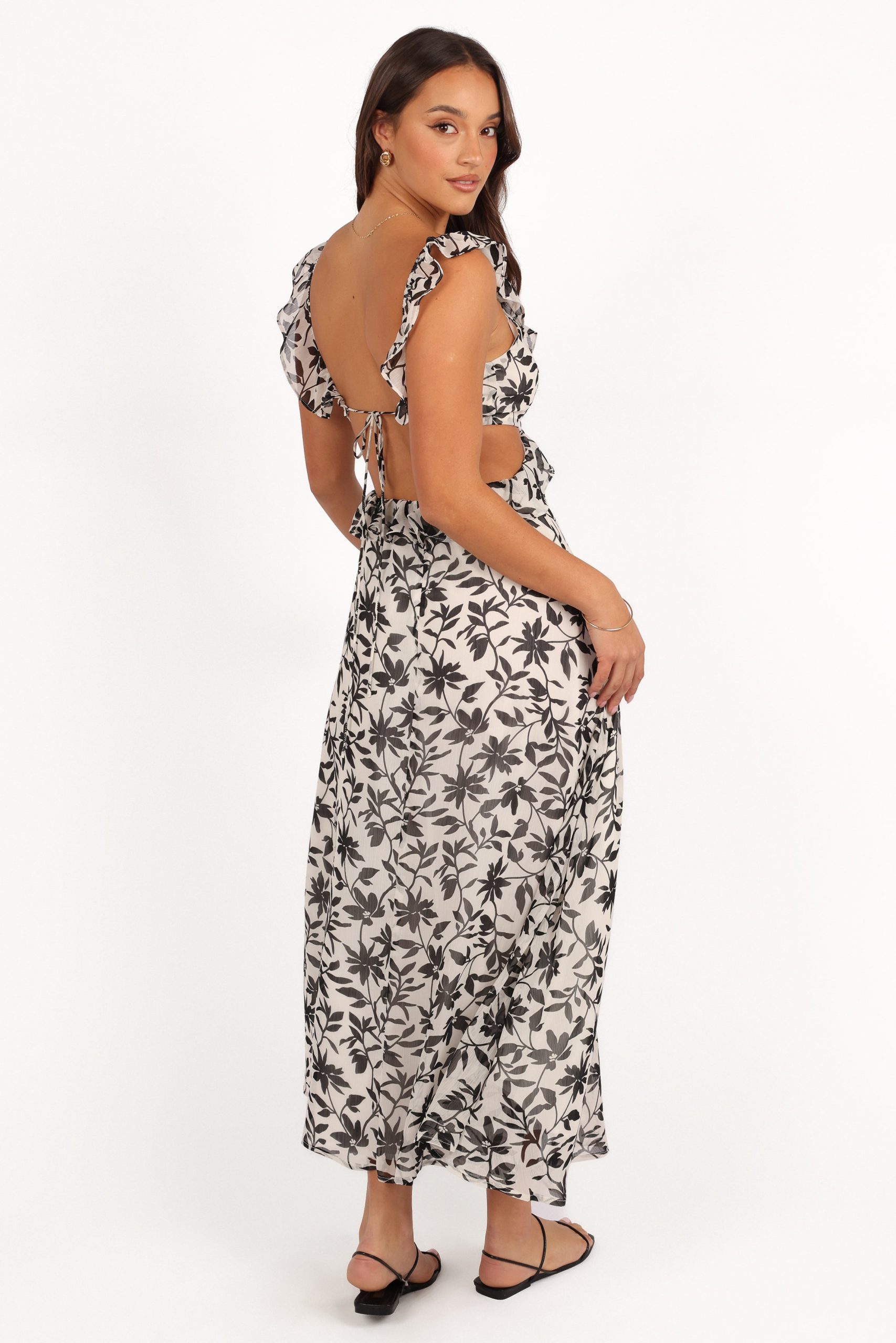 Rori Ruffle Maxi Dress - White Black Floral - Image 4