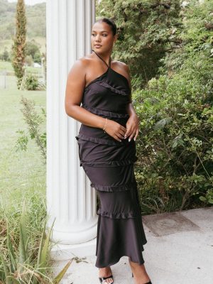 Roxanne Halterneck Maxi Dress - Black
