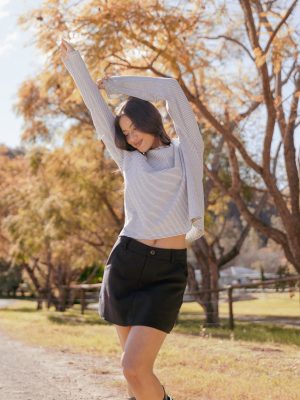 Ruva Long Sleeve Tee - Navy White Stripe
