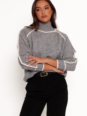 Rylee Contrast Hem Knit Sweater - Grey