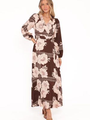 Safia Midi Dress - Brown Floral