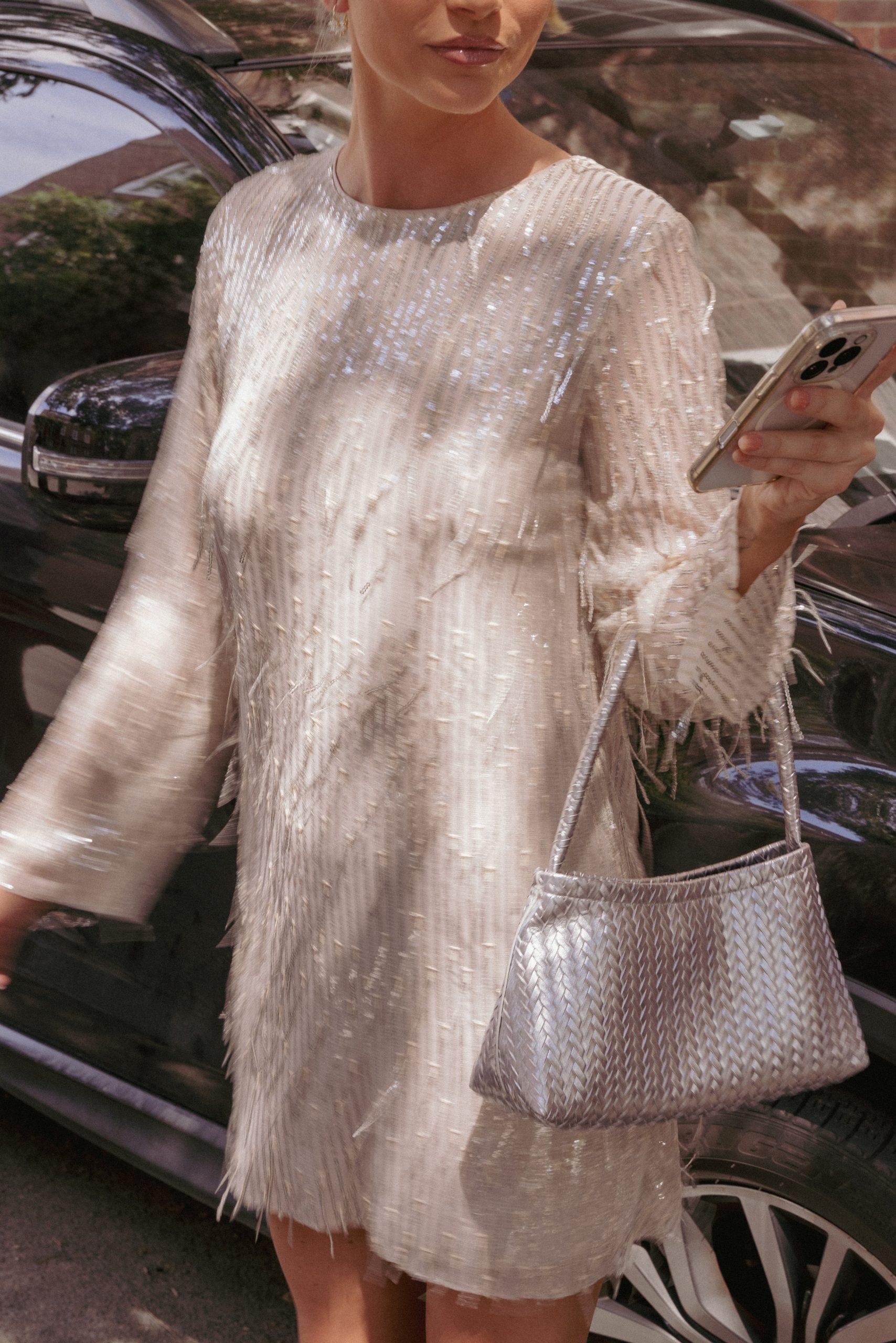 Serena Sequin Mini Dress - Nude/Silver - Image 9