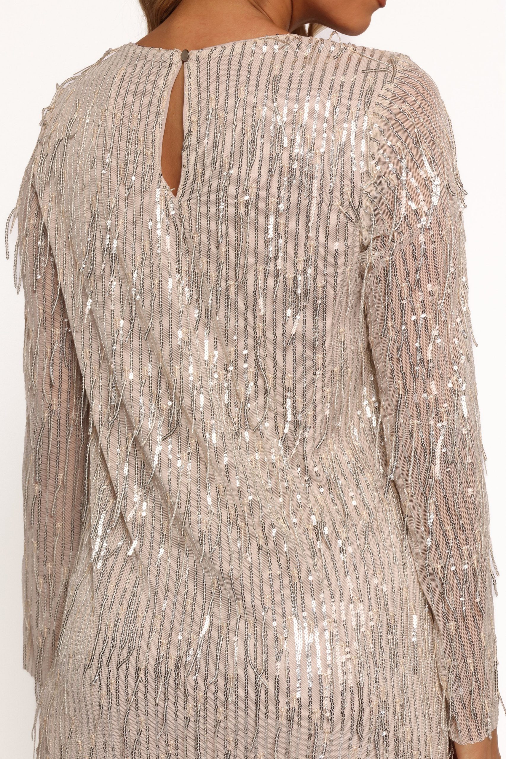 Serena Sequin Mini Dress - Nude/Silver - Image 7