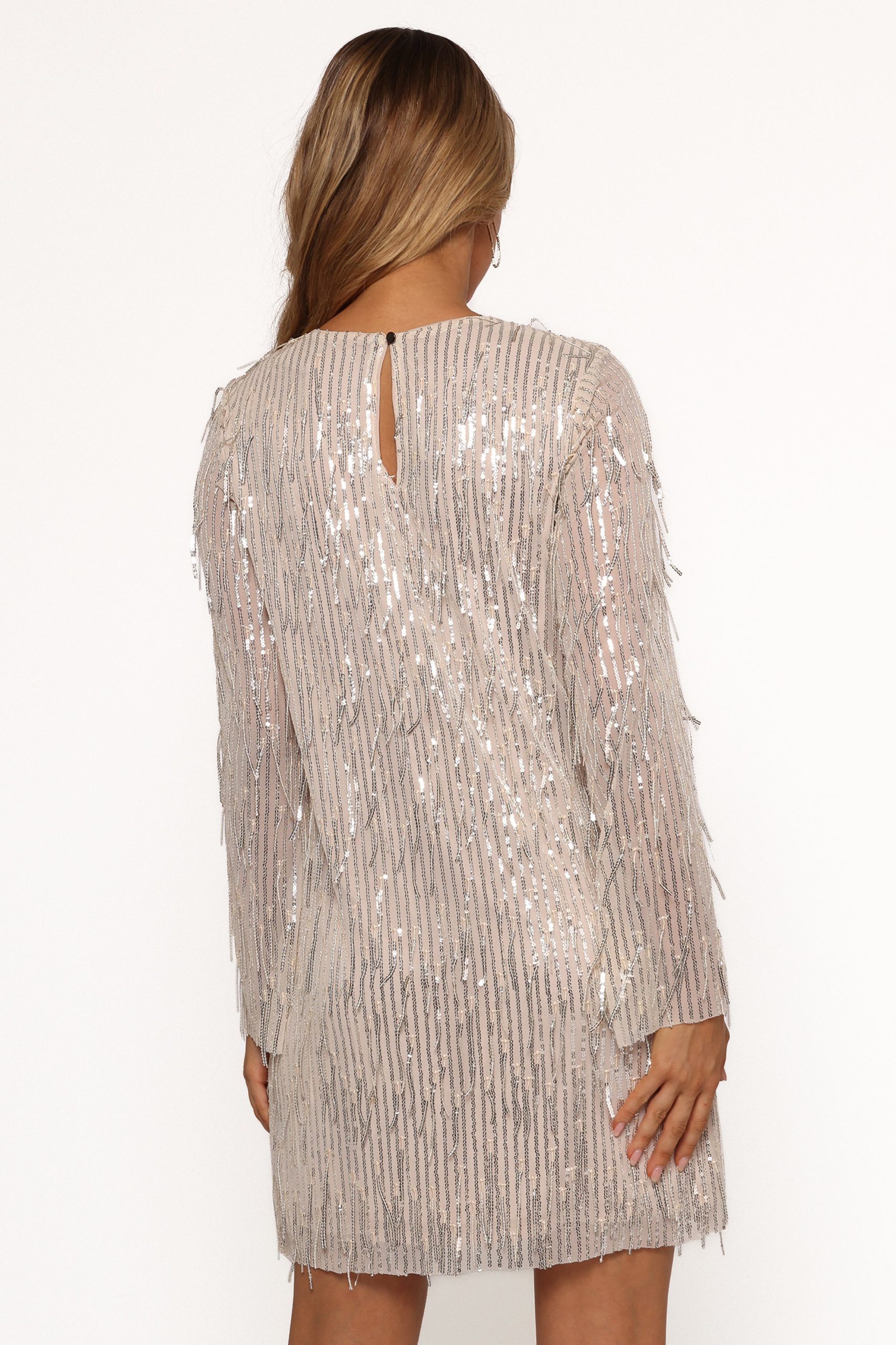 Serena Sequin Mini Dress - Nude/Silver - Image 5